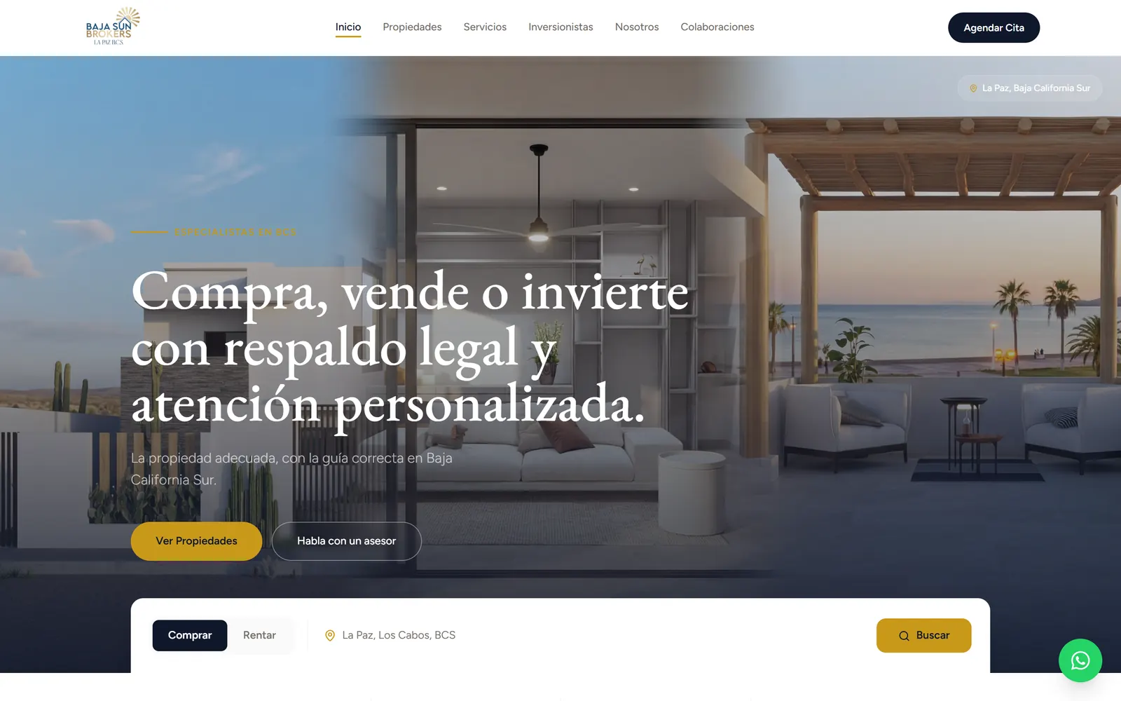 Captura del sitio de Baja Sun Brokers en escritorio